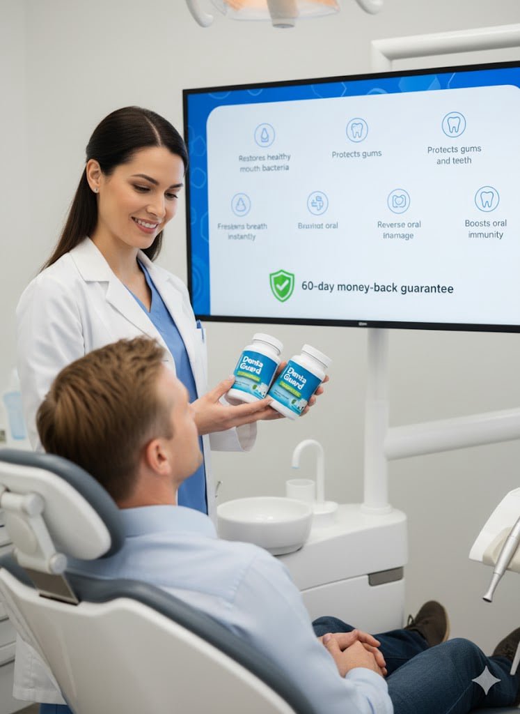 doctor holding bottle of DentaGuard